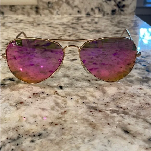 Ray-Ban Women's Gradient Pink and Gold POLARIZED Aviator Sunglasses - Picture 3 of 10